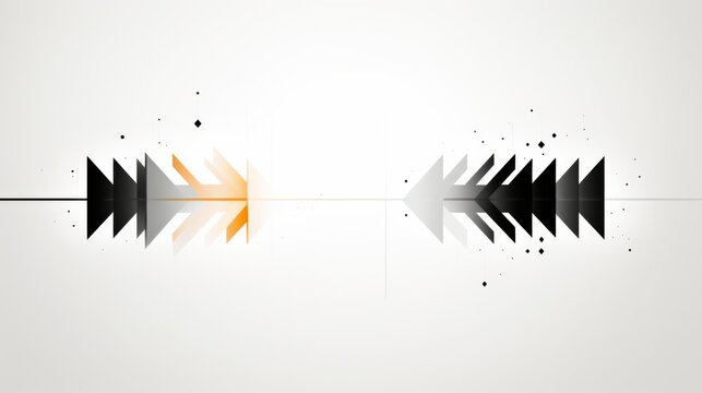 An abstract black with orange  arrow background in a white and blue color theme symbolizes progress and direction. 