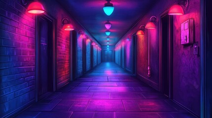 Futuristic Neon-Lit Corridor with Vibrant Colors and Modern Design Elements in a Sci-Fi Setting