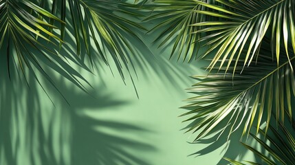 Tropical backdrop featuring a palm leaf on green Flat 