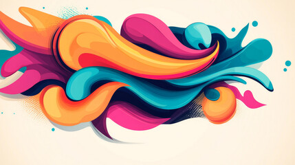 Fototapeta premium Abstract colorful shapes swirl against a cream background.