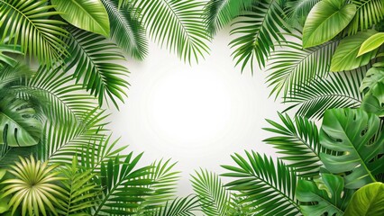 Tropical frame with green palm leaves and tropical plants leaves, tropical, frame, green, palm leaves, plants, tropical plants