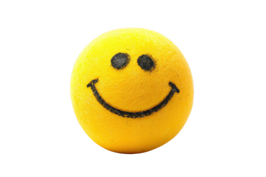 Transparent Happiness: A Worn Smiley Ball Reflects a Simple Joy