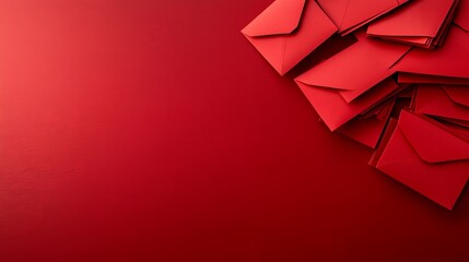Stacked red envelopes on a vibrant red background