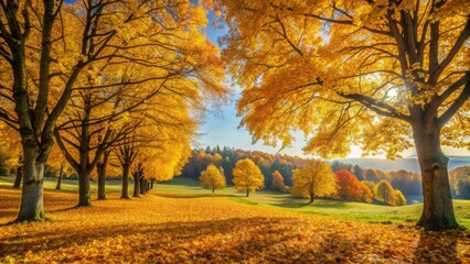 Autumn landscape with trees and yellow leaves, autumn, nature, trees, yellow, leaves, landscape, fall, foliage, season
