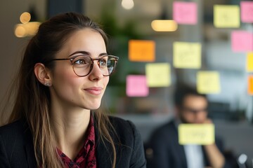 Young creative director discussing brand strategy with a team, reviewing competitor designs and market trends