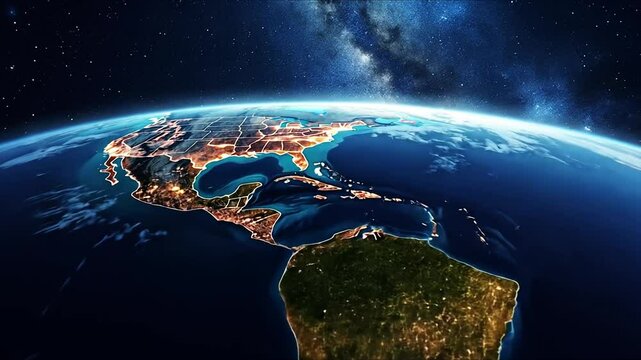 Glowing earth from space north america at night with city lights and celestial wonders digital illustration