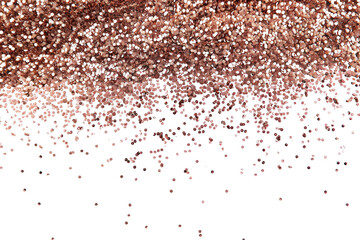 Transparent Rose Gold Glitter Falling on Black Background