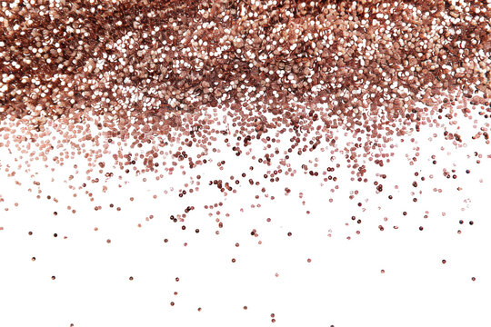 Transparent Rose Gold Glitter Falling on Black Background