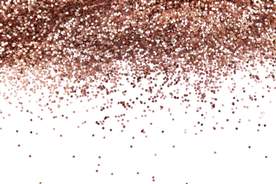 Transparent Rose Gold Glitter Falling on Black Background