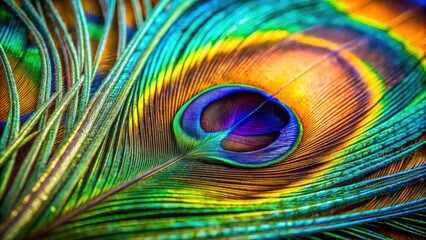 Obraz premium Close up of a vibrant peacock feather with intricate patterns and colors , peacock, feather, peafowl, bird, colorful