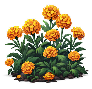 orange marigolds blooming on white background clip art preview