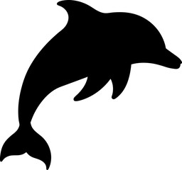 Smooth dolphin silhouette with flowing curves, distinct dorsal fin, and dynamic movement on white