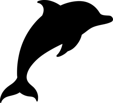 Smooth dolphin silhouette with flowing curves, distinct dorsal fin, and dynamic movement on white