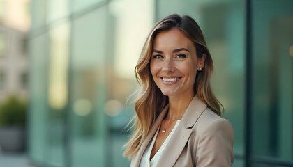 beautiful business woman at city