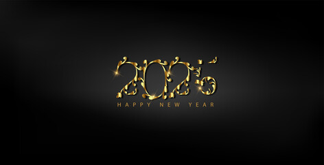 Happy New Year 2025 in elegant gold text on a sleek black background, celebrating a beautiful design for 2025