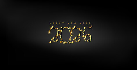 Happy New Year 2025 in elegant gold text on a sleek black background, celebrating a beautiful design for 2025