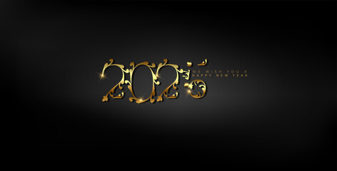 Happy New Year 2025 in elegant gold text on a sleek black background, celebrating a beautiful design for 2025