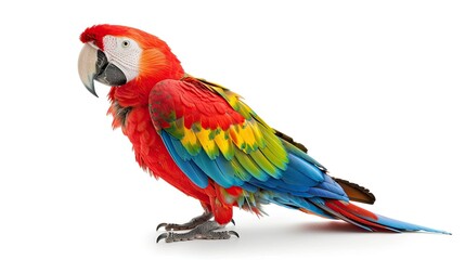 Fototapeta premium A colorful parrot is standing on a white background