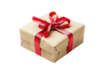 Fototapeta premium Transparent Brown Gift Box with Red Ribbon: A Visual Delight