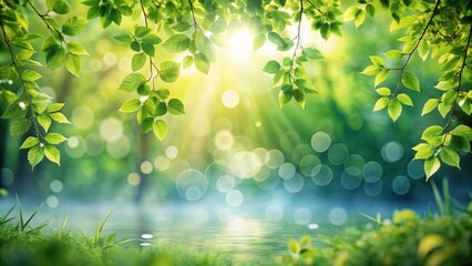 Beautiful natural spring summer defocused background with fresh lush foliage and bokeh in nature , nature, spring, summer