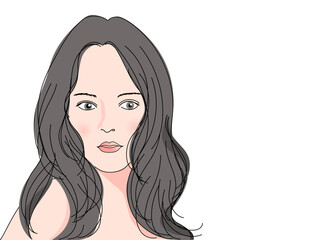 女性の顔 正面アップ ロングヘアの日本人女性の上半身前向きのイラスト