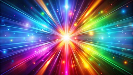 Obraz premium Rainbow neon light flares creating an abstract blur background with prism flare beams , neon, rainbow, light, flares, optical