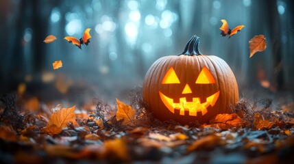 Obraz premium Halloween pumpkin scary jack o lantern holiday background