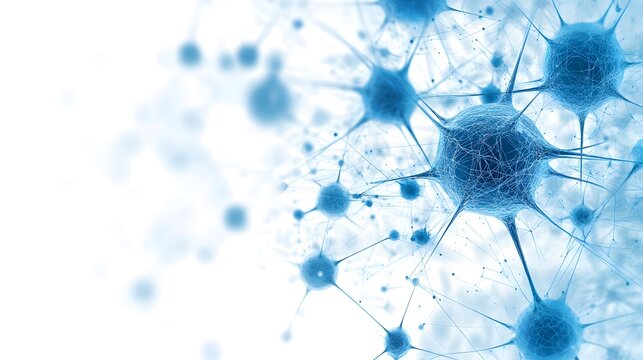 Interconnected Blue Neurons with White Background