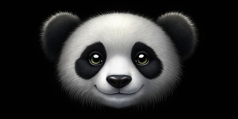 Fototapeta premium Cute panda face sign on a black background, cute, panda, face, sign, black, background, animal, adorable, design, symbol,bear