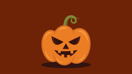 Happy orange pumpkin with green stem on brown background. Perfect for Halloween decorations, autumn designs, or seasonal social media posts.