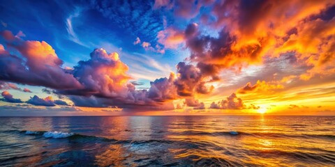 Sunset over the sea with colorful clouds and a dramatic sky , nature, landscape, light