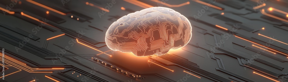 Wall mural a digital brain with circuit-like patterns glowing on a circuit board, representing the fusion of te