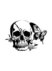 Skull Butterfly | Skull with Butterfly | Human Skull | Butterfly Skeleton | Skeleton | Butterfly | Skull Insect | Flying Butterfly | Original Illustration | Vector and Clipart | Cutfile and Stencil