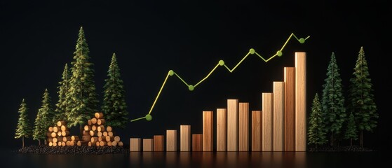 A visual representation of growth, blending nature with data trends, featuring trees and ascending bar graphs against a dark background.