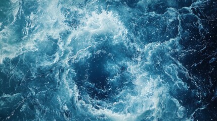 Swirling ocean waves creating a mesmerizing texture of blue and white, capturing the dynamic beauty of nature.