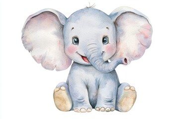 Cute and playful baby elephant illustration with big ears and a joyful expression, perfect for children's themes.