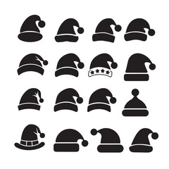 Silhouette of santa claus hat, Christmas santa claus hat vector set