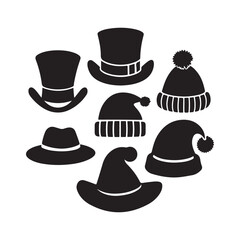 Silhouette of santa claus hat, Christmas santa claus hat vector set