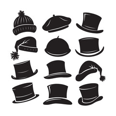 Silhouette of santa claus hat, Christmas santa claus hat vector set