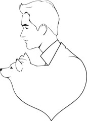 Man with Dog Line Art Drawing. Cute Dog and Man Together Line Art Illustration. Minimalist Trendy Contemporary Design Perfect for Wall Art, Prints, Social Media, Posters, Invitations, Branding Design