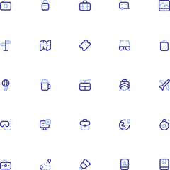 Set of Travel Duoline Style 2D Icons. Editable Stroke and Pixel Perfections