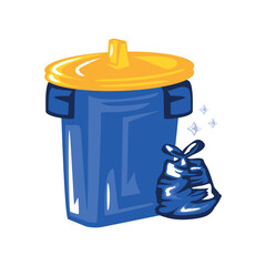 plastic bin with garbage bag