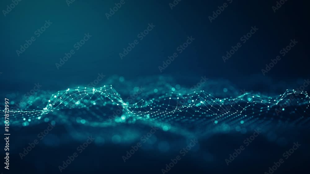 Poster abstract connected dots and lines on blue background. communication and technology network concept w