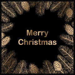 Naklejka premium Christmas card design. Gold line art and letters
