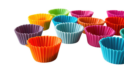 Stackable silicone baking cups on white background