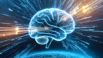 Futuristic Neural Network - A Digital Representation of AI Brain Function in a High-Tech Environment