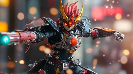 Anime figure in action pose with detailed costume and vibrant colors adjustable joints