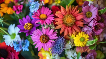 Fototapeta premium A vibrant arrangement of various colorful flowers in a floral display.