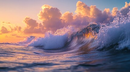 Fototapeta premium A serene ocean wave at sunset, capturing the beauty of nature's colors and textures.