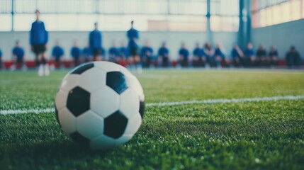 Soccer Ball on Field with Players in Background